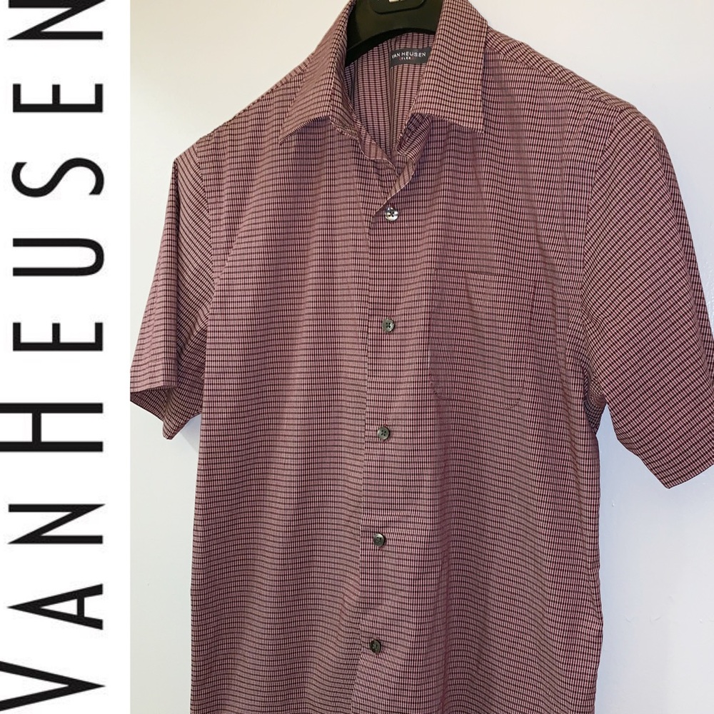 Van Heusen Short Sleeve Shirt - Maroon - Small